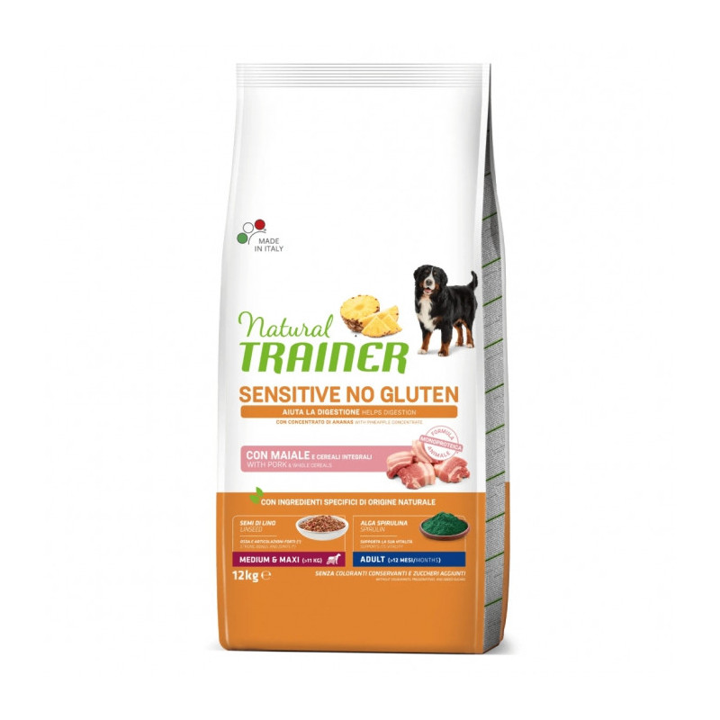 Natural Trainer - Sensitive No Gluten Adult Medium/Maxi con Maiale da 12 Kg