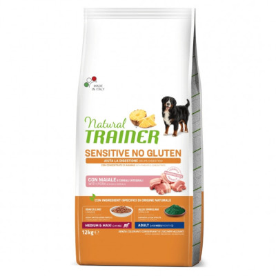 Natural Trainer - Sensitive No Gluten Adult Medium/Maxi con Maiale da 12 Kg